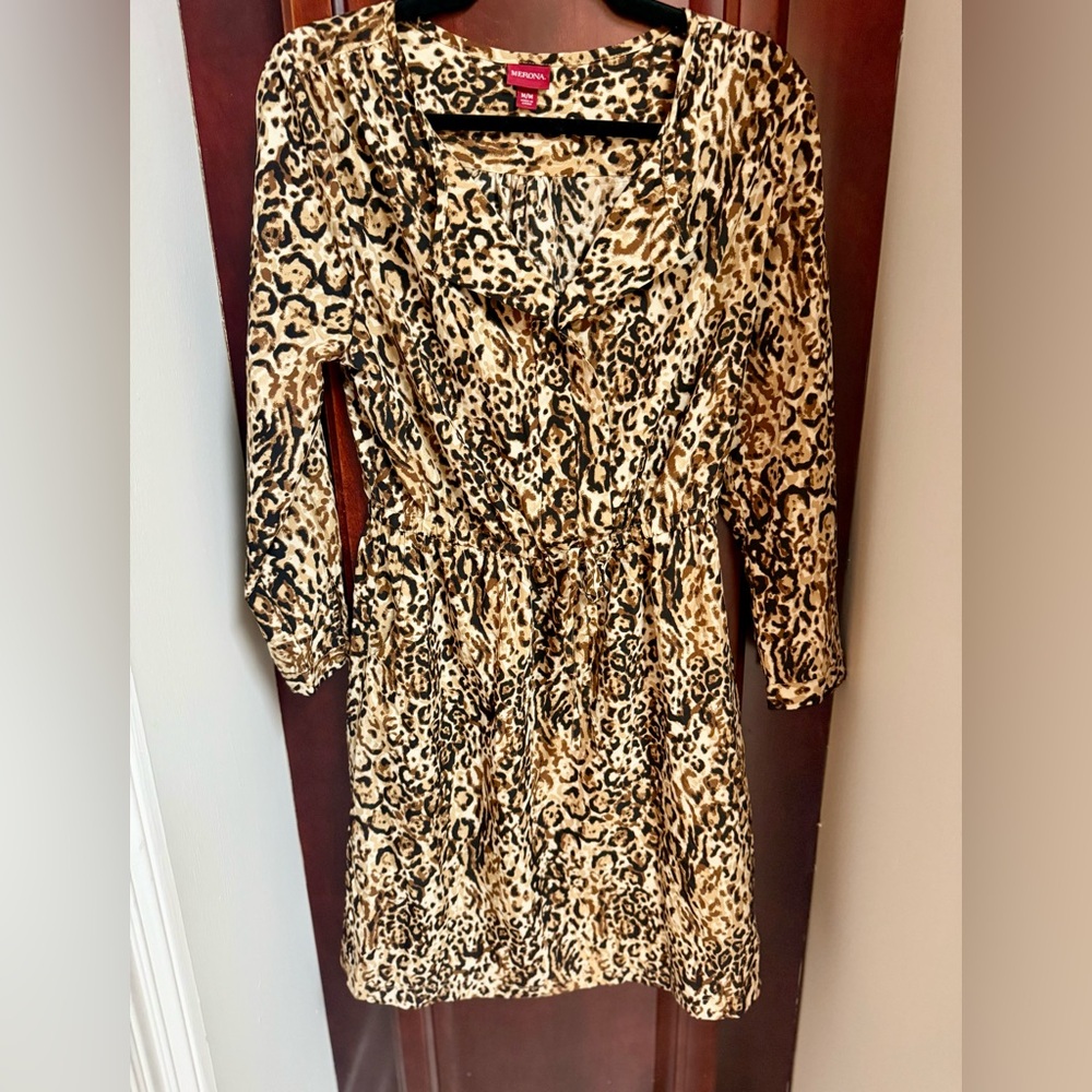 Merona Leopard Print Cinched Waist Shirt Dress Size M